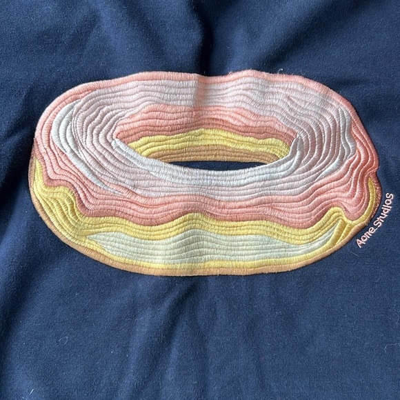 Acne Studios Sweatshirt Blue Navy Donut Doughnut Embroidered Crewneck Size Small - Picture 3 of 8